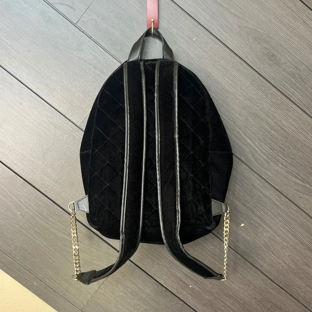 Victoria's Secret Women's Velvet Studded Backpack Black Gold Mini Chic Y2K